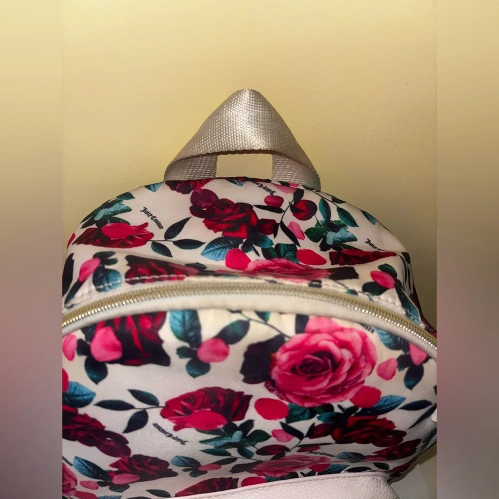 Juicy Couture Rose Pink Red White Backpack Floral  Zipper Whimsy Bookbag Y2K